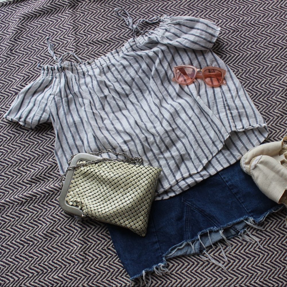 Nautical Off Shoulder Adjustable Top